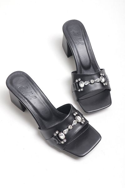 Ayakkabı Vakti Stoned and Simple Low Heeled Evening Dress Slippers 7 cm Heeled