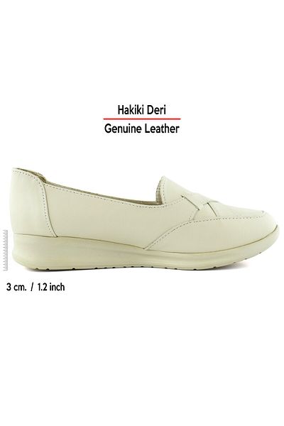 Erkan Saçmacı Mammina Beige Genuine Leather Slip-On Casual Shoes with Cross Strap Detail