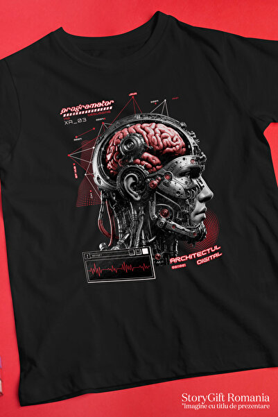 StoryGift Romania Tricou Barbati Barbat Robot Programator In Spatele Tuturor Lucrurilor Cool! Cu Imprimeu Pe Stg