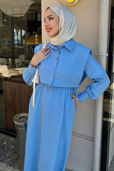 Tesettür Diyarı Γυναικείο Ρούχο Hijab Φόρεμα Bolero-Blue