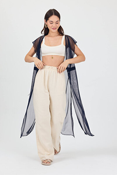 Bysenby BYSEN Beach Wear Maxi με σχισμή μπροστινή δέσιμο κιμονό-γιλέκο