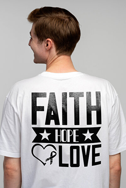 StoryGift Romania Tricou Barbati Cu Textul In Limba Engleza "faith, Hope, Lov...
