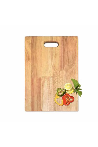 PUFO Universal kitchen chopping board made of bamboo wood with handle, Pufo, brown, 30 x 20 cm