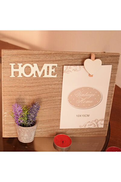 PUFO Wooden photo frame, lavender pattern and Home message, 24 cm