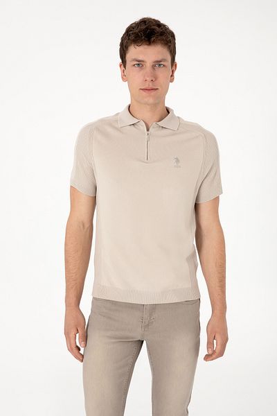 U.S. Polo Assn. Men's Slim Fit Zippered Stone Knitwear T-Shirt 50299365-Vr049