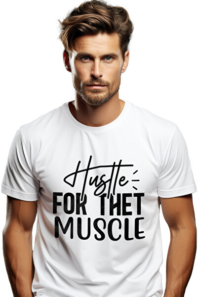 StoryGift Romania Tricou Barbati cu mesajul in engleza "Hustle for the muscle...