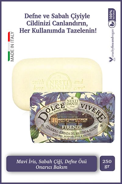 Nesti Dante Dolce Vivere Firenze Solid Soap 250 g |   Repairing and Nourishing |   Iris Flower, Laurel Extract