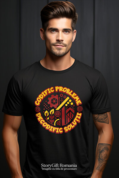 StoryGift Romania Tricou Barbati Programator Codific Probleme, Decodific Solutii Cu Imprimeu Pe Fata, 100% B Stg