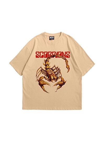 Bak Moda Scorpion Štampano Oversize kroj Unisex bež majica