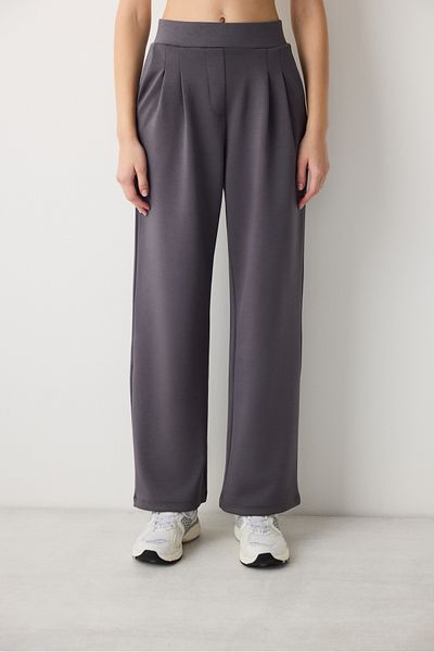 Penti Gray High Waist Pleat Detail Straight Trousers