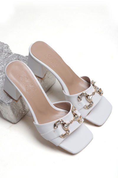 Ayakkabı Vakti Stoned and Simple Low Heeled Evening Dress Slippers 7 cm Heeled