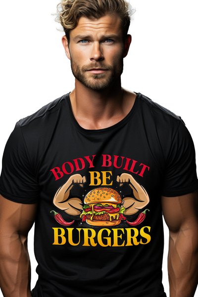 StoryGift Romania Tricou Barbati cu un hamburger cu muschi cu mesajul "Body b...