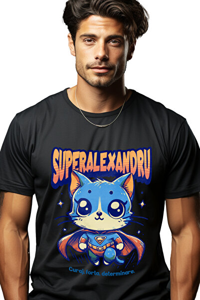 StoryGift Romania Ανδρικό T-shirt Σούπερ Αλεξάνδρου, Υπερήρωας, Ιπτάμενη Γάτα...