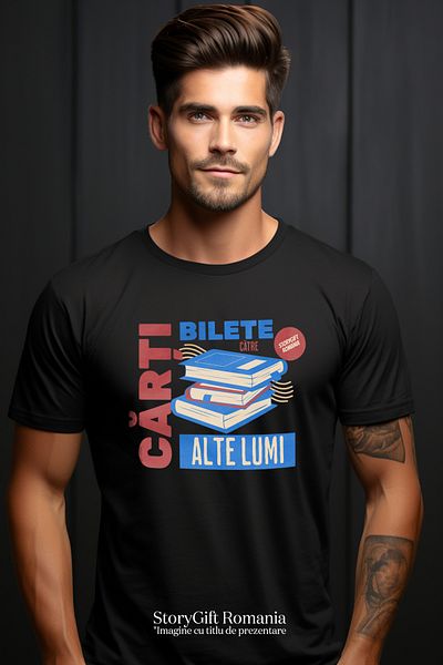 StoryGift Romania Tricou Barbati Teanc De Carti Bilete Catre Alte Lumi Citit, Iubitorii De Lectura Cu Imprim Stg