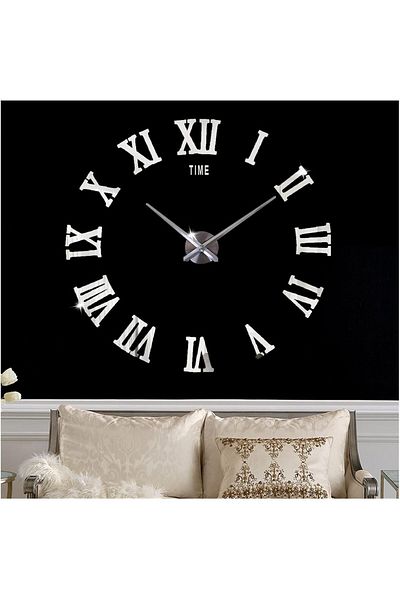 COOYA DIY frameless wall clock, modern design, silent, 120x120 cm, easy to install, for living room,silver