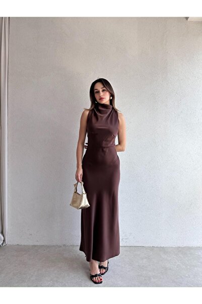 Mooi Butik GODWİN Maxi Elbise 6493 - Acı Kahve