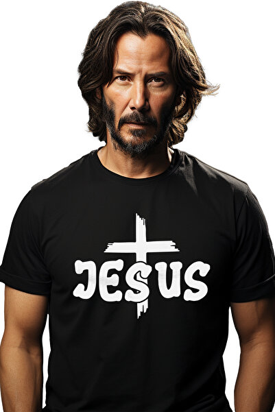 StoryGift Romania Men's T-Shirt With A Cross And The Text "jesus" - Jesus Repentance Kindness With Print On The Front, Left