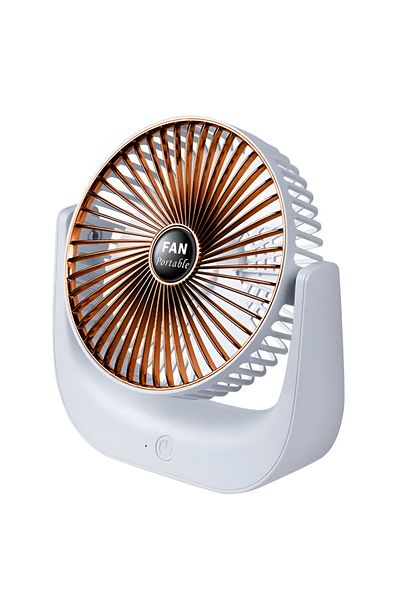 Velixo Portable Desk Fan, 3 Speeds, USB, Silent, 90° Tilt, 6h Battery, 2500mAh, 4.5W, White/Gold