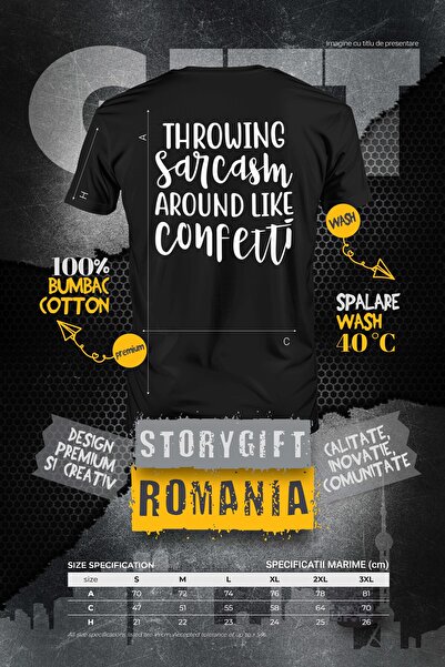 StoryGift Romania Men's T-shirt With The Text "throwing Sarcasm Around Like I Throw Confetti" With Print On Stg