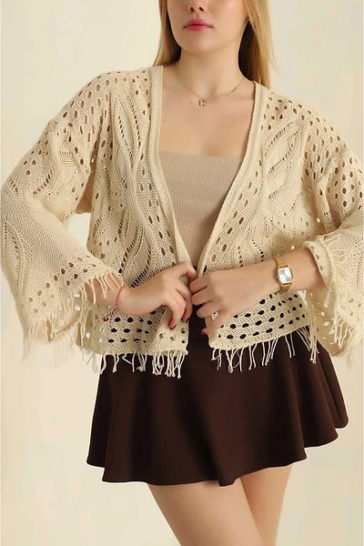 Ugdelia Women's Openwork Patterned Seasonal Knitwear Cardigan