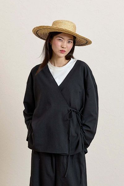Ceylan Otantik Black Organic Linen Tunic with Ties