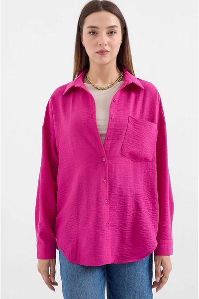 MEECY Women's Fuchsia Lightweight Oversize Linen Shirt