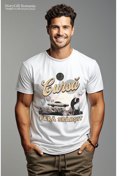 StoryGift Romania Tricou Barbati Cursa Fara Sfarsit Masina Viteza Adrenalina Abstract Cu Imprimeu Pe Fata, 1stg
