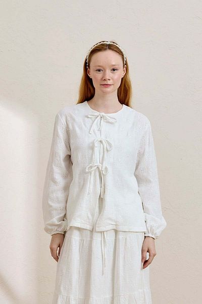 Ceylan Otantik White Scalloped Muslin 3 Bow Blouse