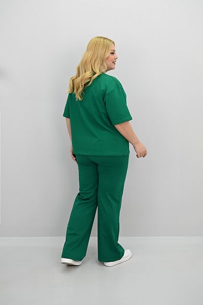 Koza Butik Women's Large Size Short Sleeve Label Detailed Loose Wide Leg Tracksuit Set 8196-25
