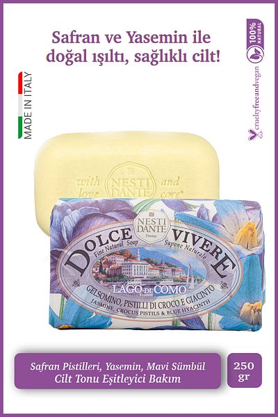Nesti Dante Dolce Vivere Laga Di Como Solid Soap 250 g |   Skin Tone Equalizer |   Saffron, Jasmine