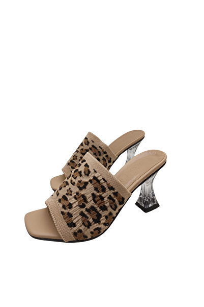 GİRGÖR Şeffaf Topuklu Leopar Desenli Kadın/Kız Terlik