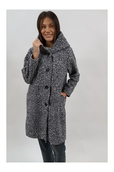 FASHIONLAND JIANNA HOODED MIDI COAT WITH POCKET UNLINED BUTTON CLOSURE ONE SIZE Grey