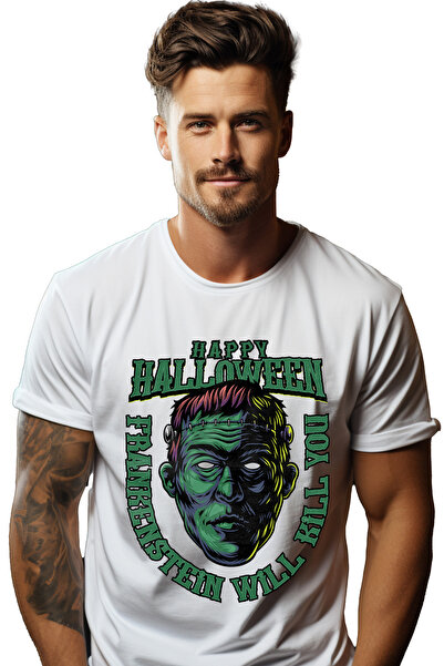 StoryGift Romania Tricou Barbati Cu Mesaj In Engleza Happy Halloween, Franken...