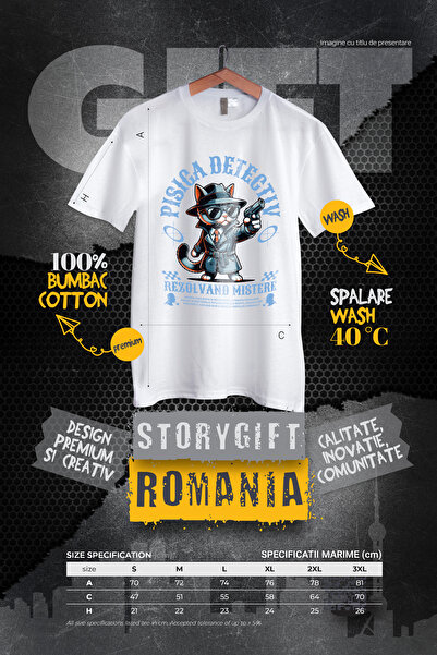 StoryGift Romania Tricou Barbati Pisica Detectiv Rezolvand Mistere - Sherlock Cat Cu Imprimeu Pe Fata, 100% Stg