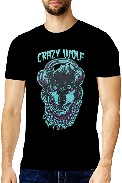 StoryGift Romania Tricou bărbătesc cu portret de câine-lup cu medalion gros d...