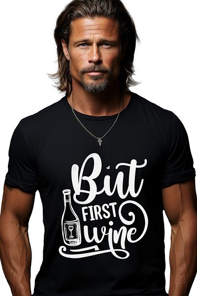 StoryGift Romania Tricou Barbati Cu Textul In Engleza "but First Wine" - Dar Prima Data Vin Cu Imprimeu Pe F Stg
