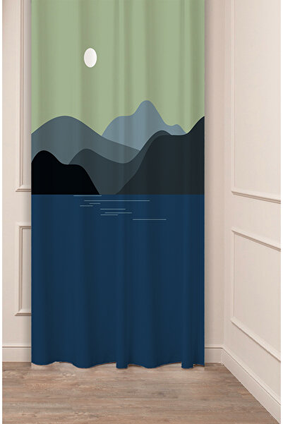 GREENDECOR Sea Mountain Yakamoz Moon Lake Apă Natură Model boem Design special Digital cu imprimeu (Un singur aripă) Cortina de fundal