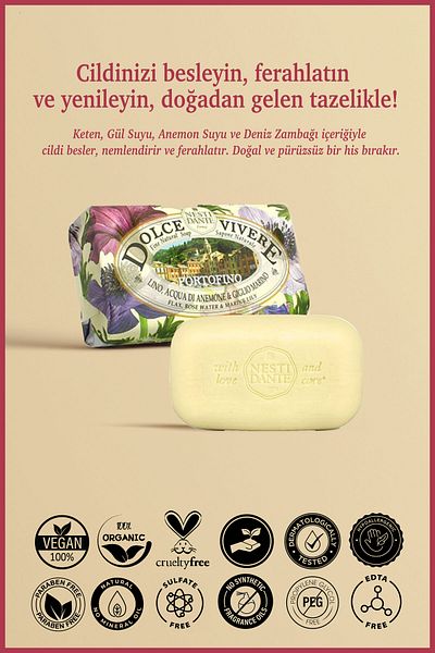 Nesti Dante Dolce Vivere Portofino Solid Soap 250 g |   Moisturizing and Softening |   Lily, Rose Water