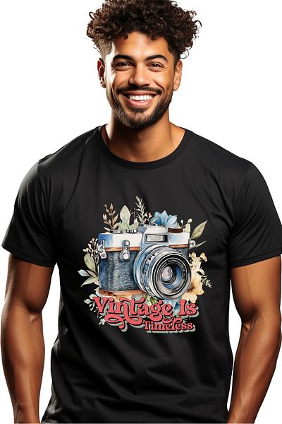 StoryGift Romania Tricou Barbati Cu Un Aparat De Fotografiat Cu Mesajul "vintage Is Timeless", Ilustratie, A Stg