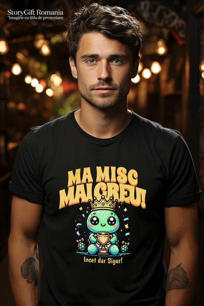 StoryGift Romania Men's T-Shirt Turtle Champion - I Move Harder With Print On The Face, 100% Cotton, Black Stg