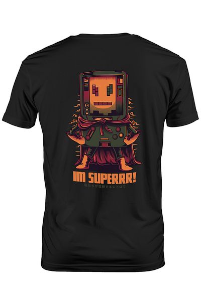 StoryGift Romania Men's T-Shirt With Childhood Video Game Controller With Superhero Cape, Orange Text STG