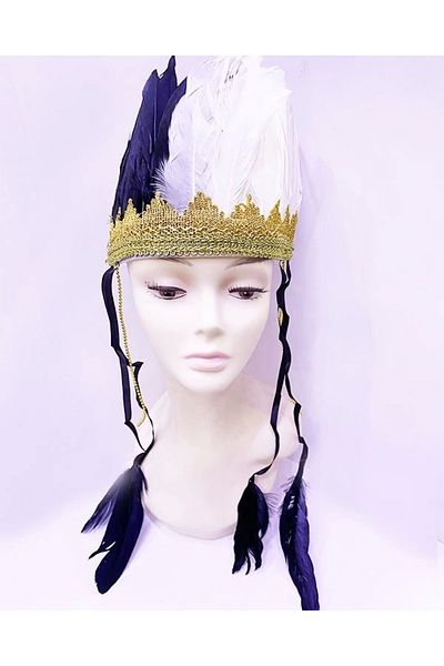 PRATİKOBA Black and White Color Feather Native American Headdress| Fan Head