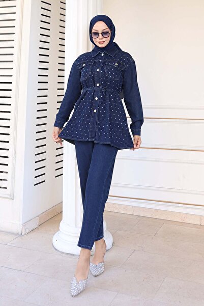 benguen Stone Detailed Tie Suit Navy Blue 373