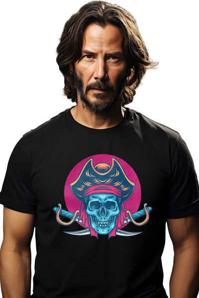 StoryGift Romania Tricou Barbati Cu Craniu, Pirat, Sabie, Palarie, Esarfa, Ce...