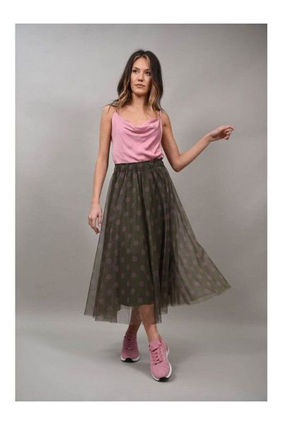 FASHIONLAND Long Tulle Skirt With Elastic Waistband In Gorgeous Unique Skirt Khaki