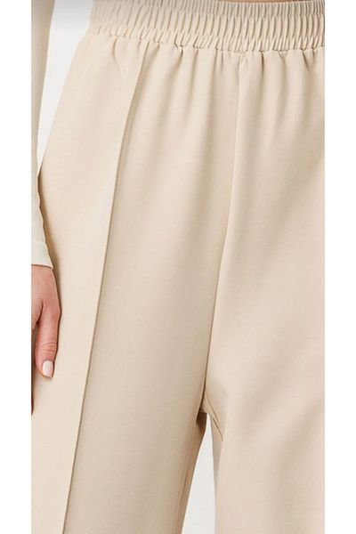 Dagü Design Women's Ribbed Tetayed Elastic Beige Crepe Trousers