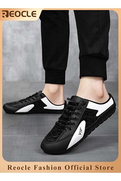 REOCLE Men's Mules Shoes Slip on Sneakers Knit Flats Platform Breathable Non-...