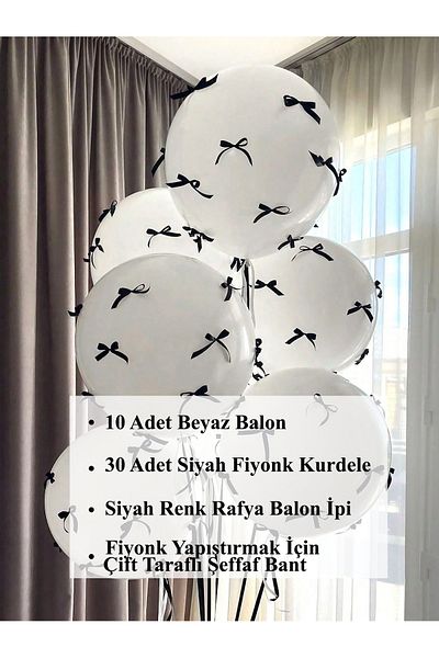 PartyPoo White Balloon and Black Bow Set Birthday Bride to Be Party Bow Balloon, Ribbon Balloon
