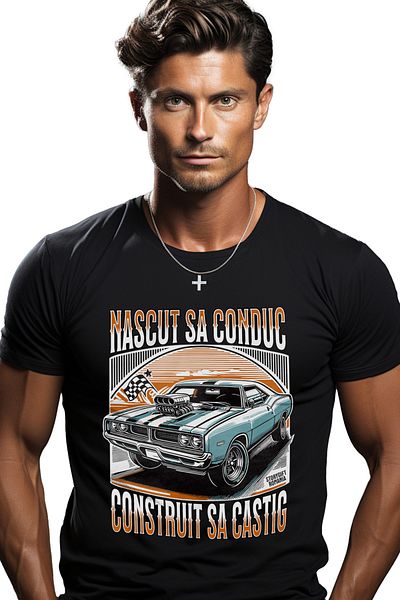 StoryGift Romania Tricou Barbati Construit Sa Castig Nascut Sa Conduc Masina Vintige Viteza Cu Imprimeu Pe F Stg