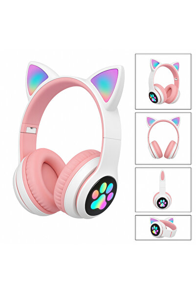 electroawm Şirin Işıklı Kedi Kulaklı Katlanabilir Bluetooth Kulaklık